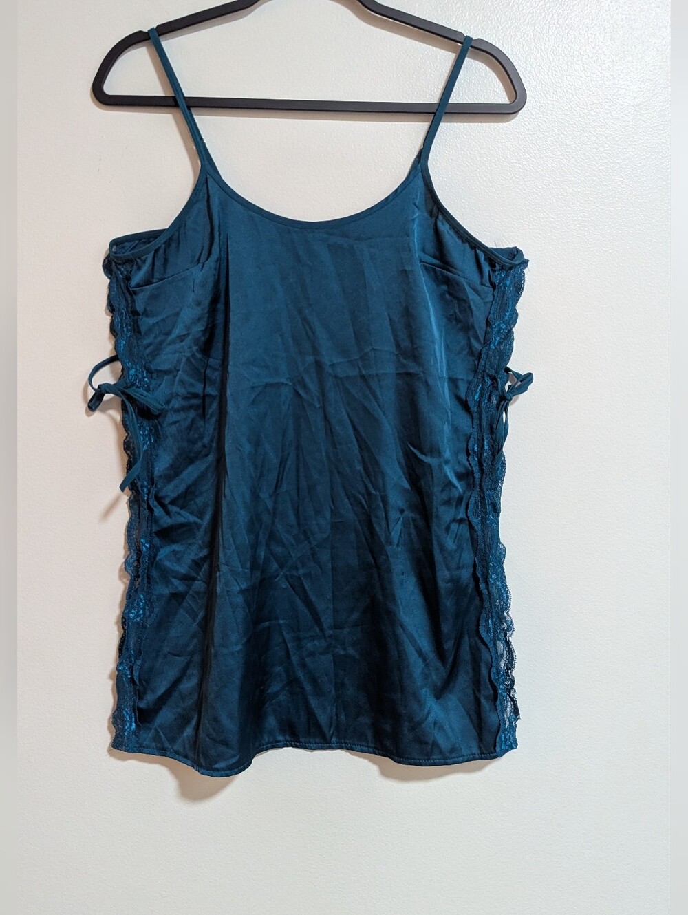 Avidlove‎ Size Large Dark Teal Satin Lace-Trim Open Side Tie Night Cami